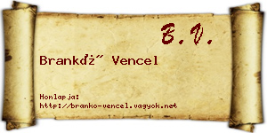 Brankó Vencel névjegykártya